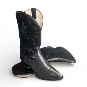 RODEO MIX cowboy boots exotic black stingray/calf leather. Men 9.5